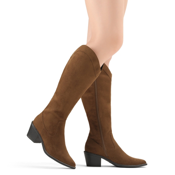 Montana Pointed Toe Knee High Boots - BROWN SUEDE - 1